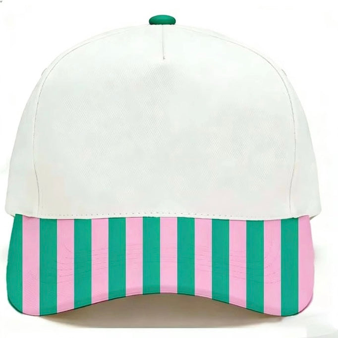 Canvas hat pink/green striped bill