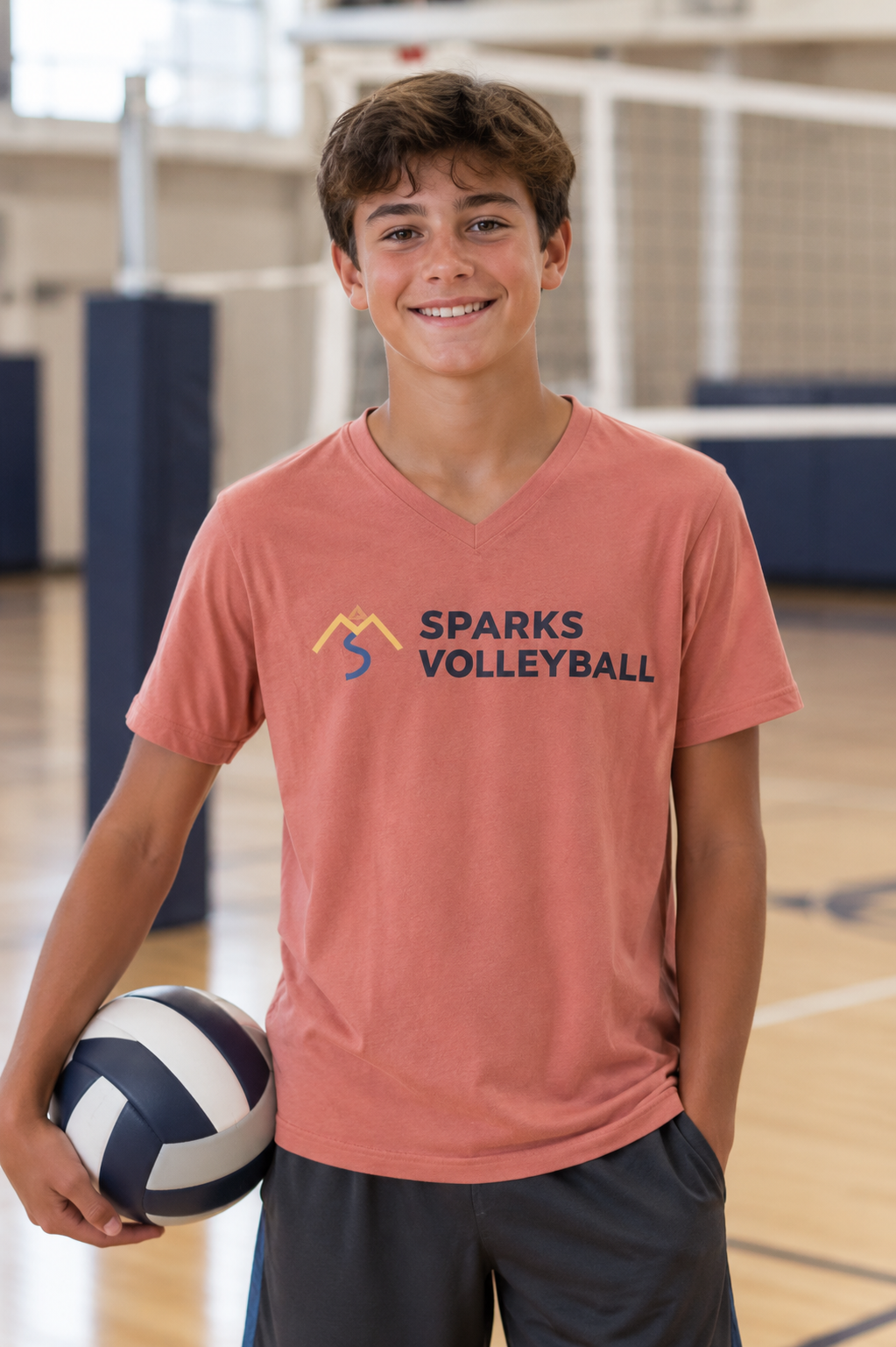 Dusty Rose Vneck tshirt with Sparks VB with logo