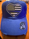 Blue line heart with rhinestones