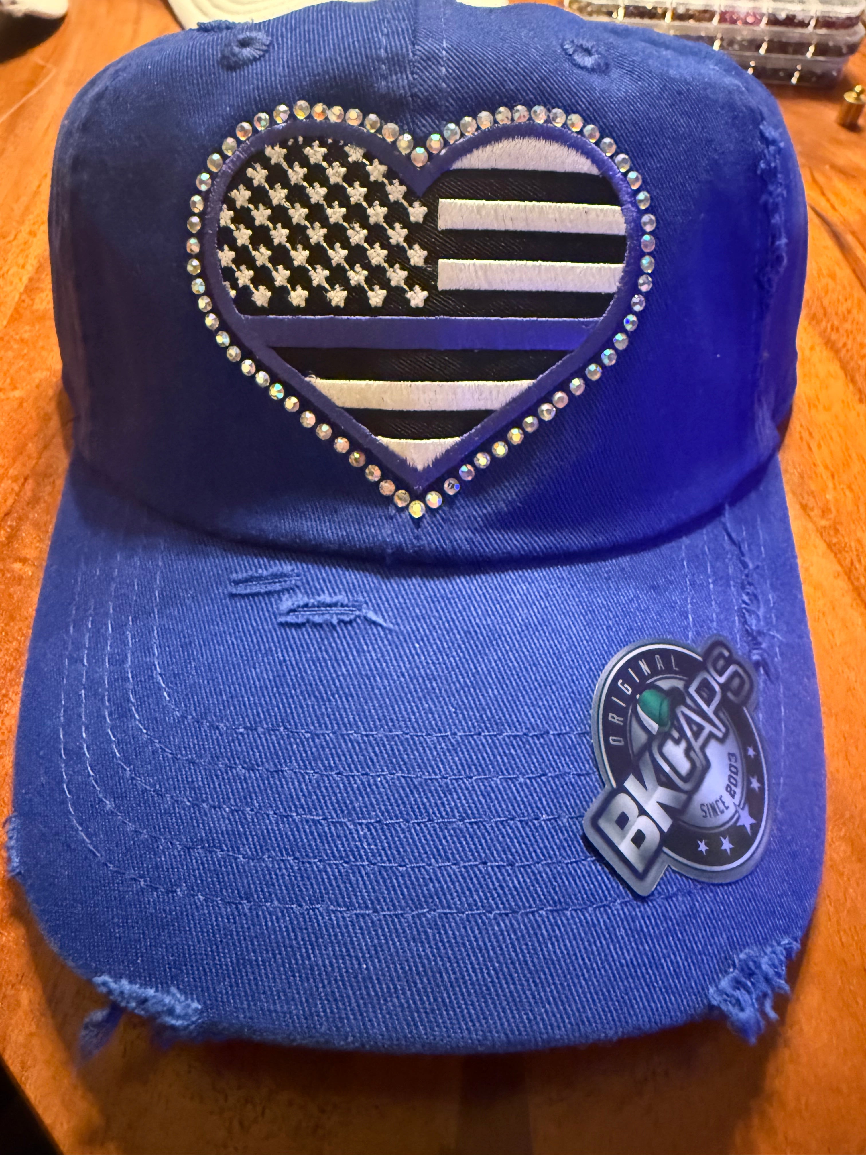 Blue line heart with rhinestones