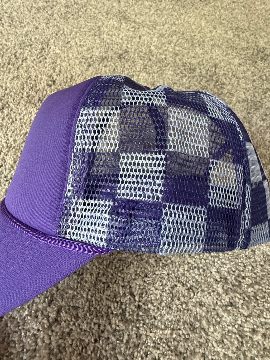 Purple checkered trucker blanks