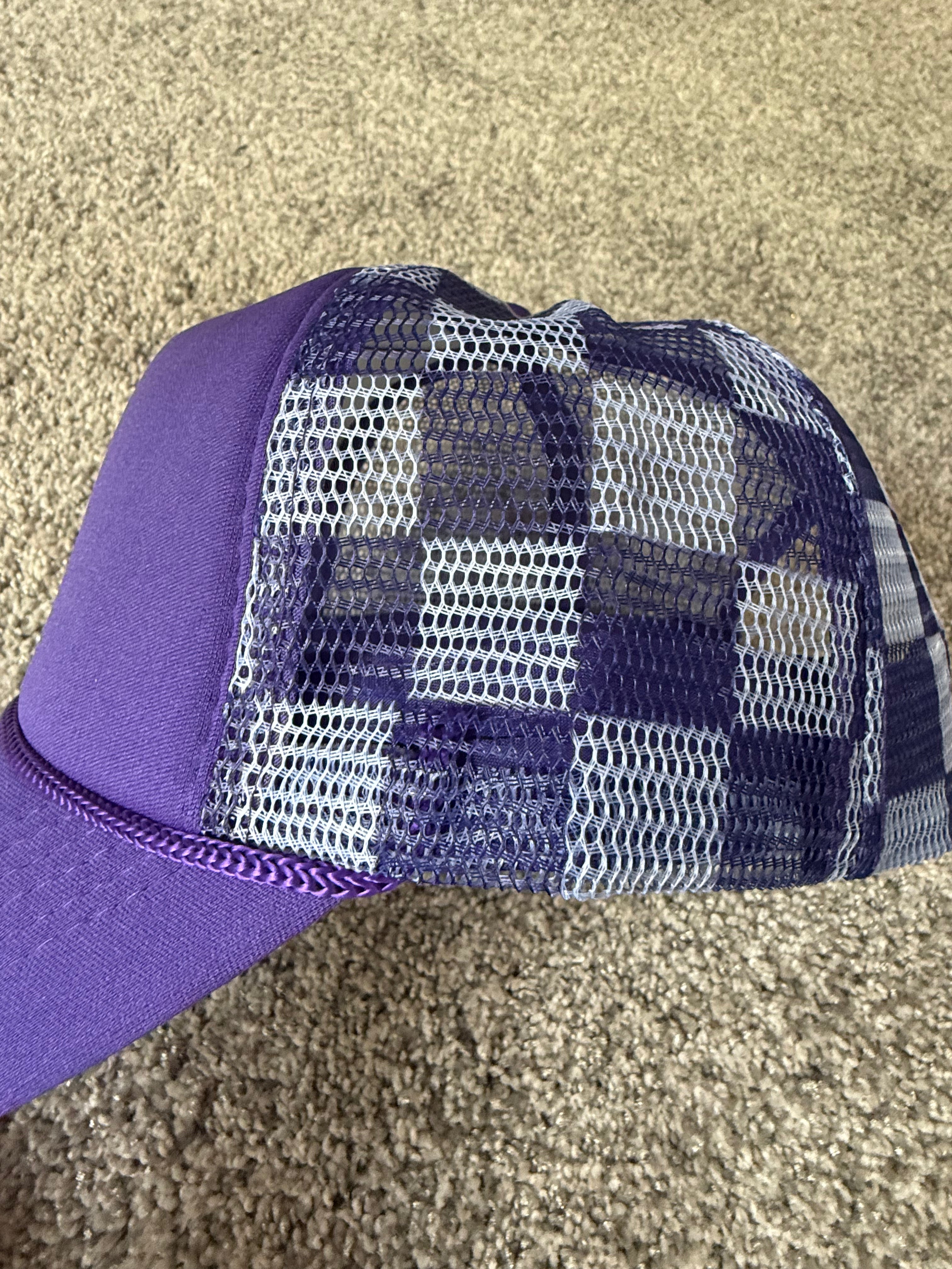 Purple checkered trucker blanks