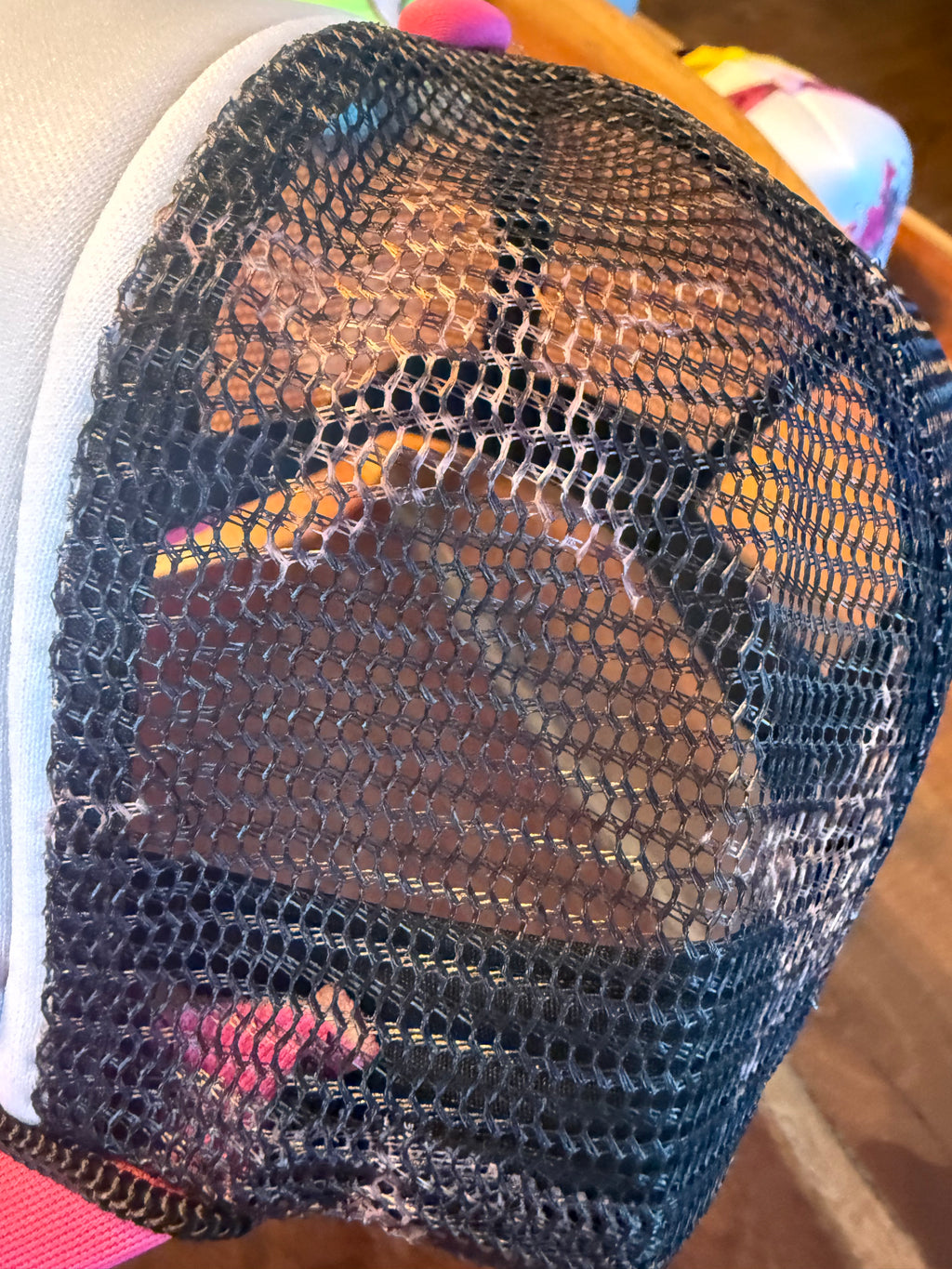 Coffee and Jesus pink trucker w stars on mesh