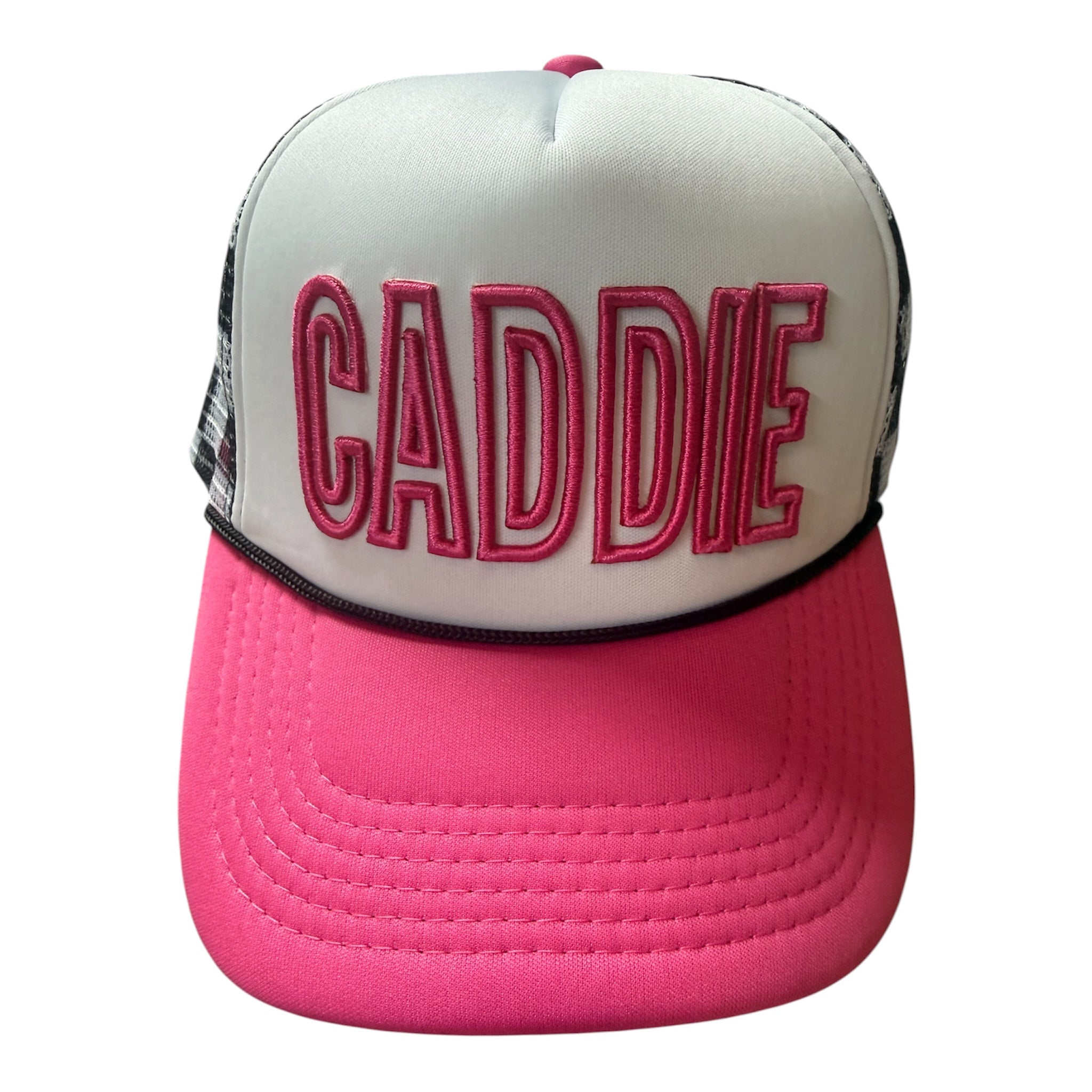 Hot pink CADDIE checkered trucker
