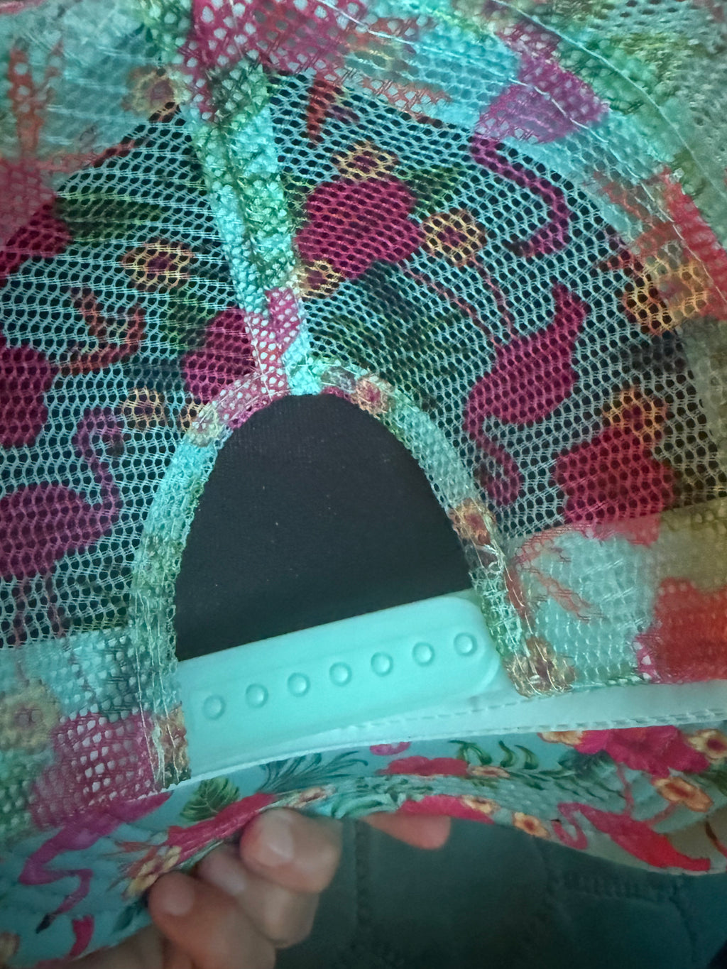 Beach flamingo trucker with printed brim and mesh