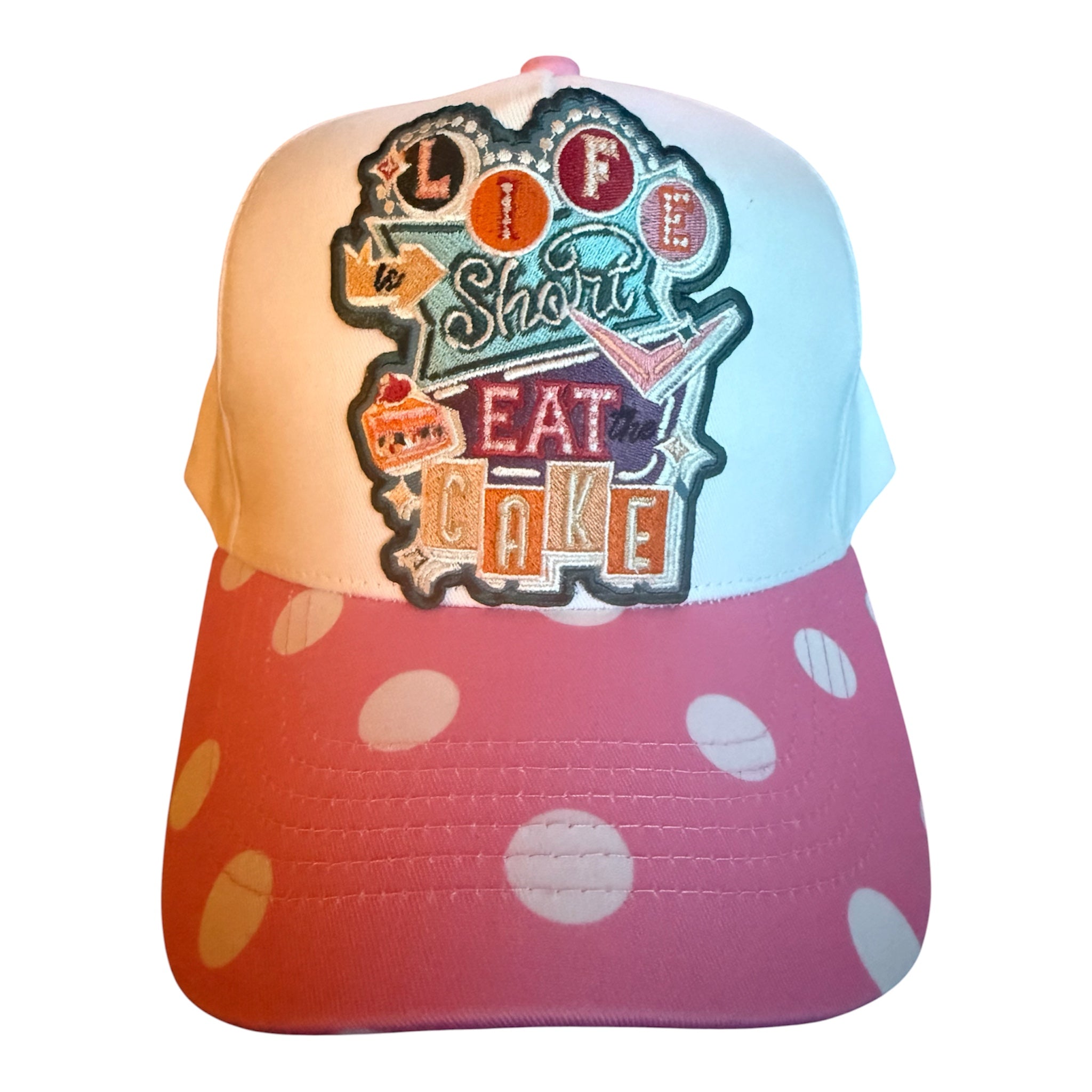 Life is short eat cake polka dot canvas trucker