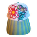 Sunshine and sweat tea canvas trucker hat with striped bill