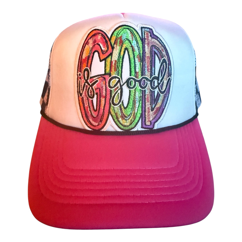 GOD is good checkered trucker hat