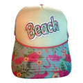 Beach flamingo trucker with printed brim and mesh