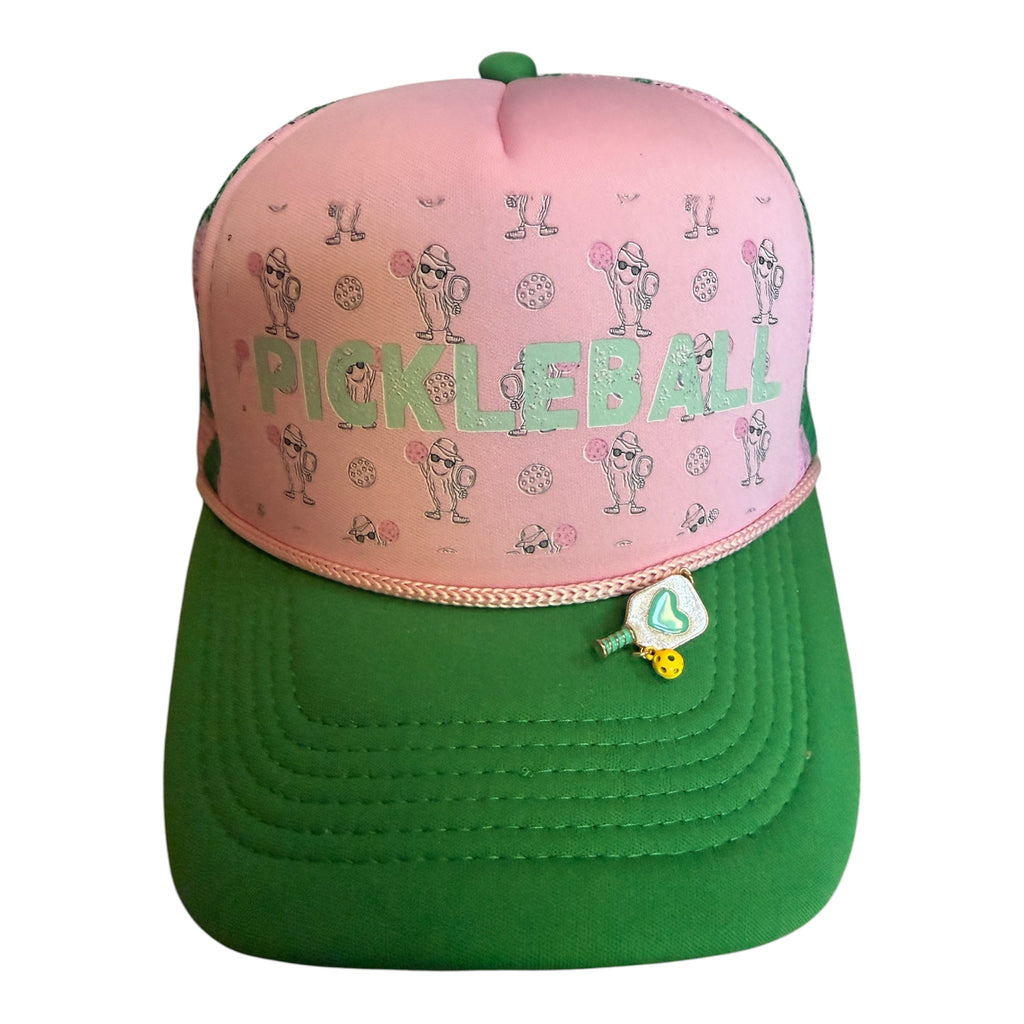 Pickleball green and pink checkered mesh with charm