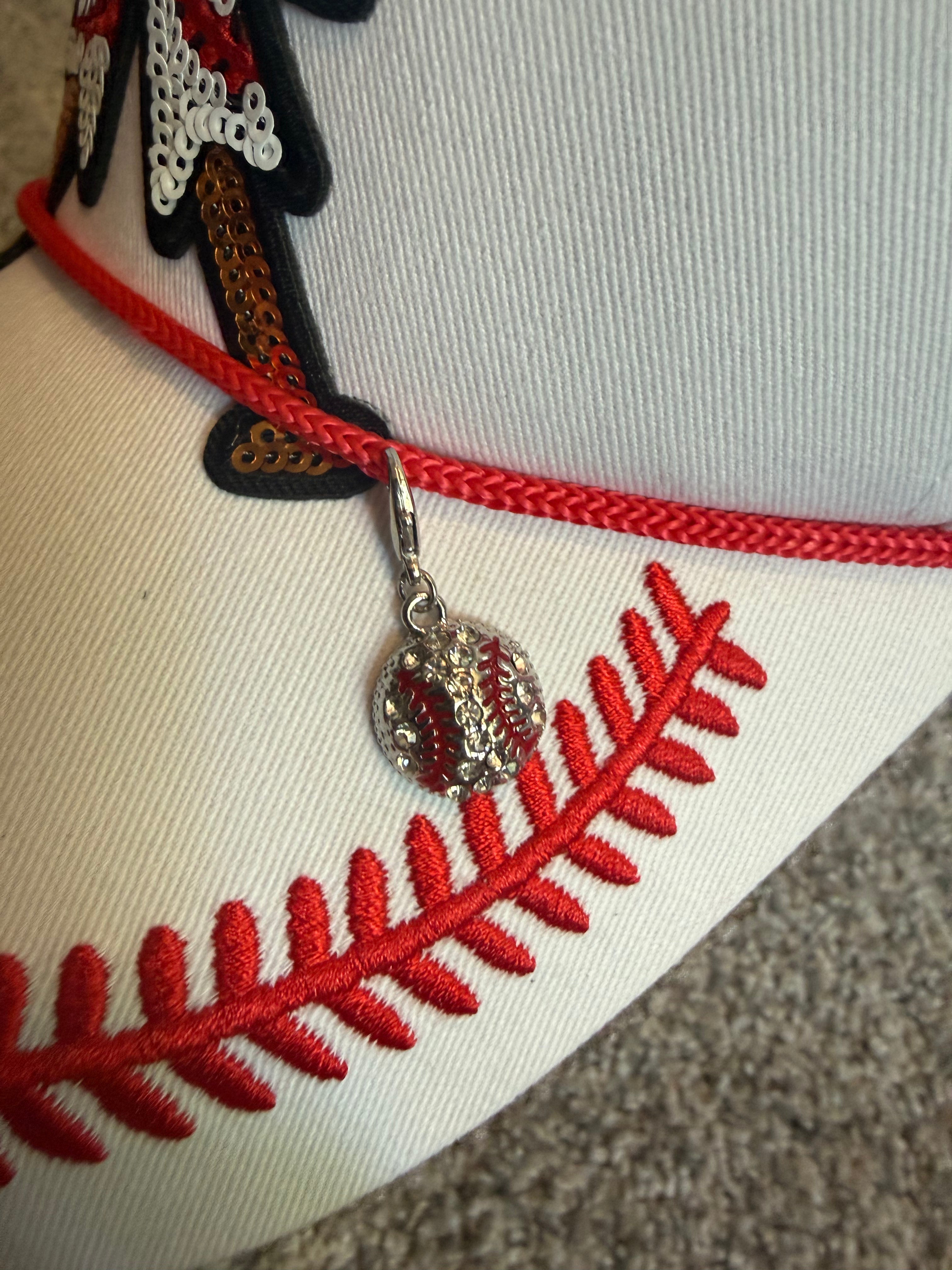 Baseball sequenced trucker hat with rhinestone charm