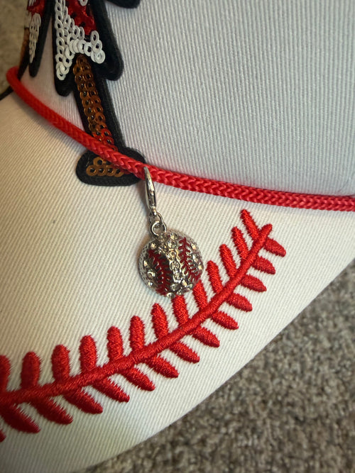 Baseball sequenced trucker hat with rhinestone charm