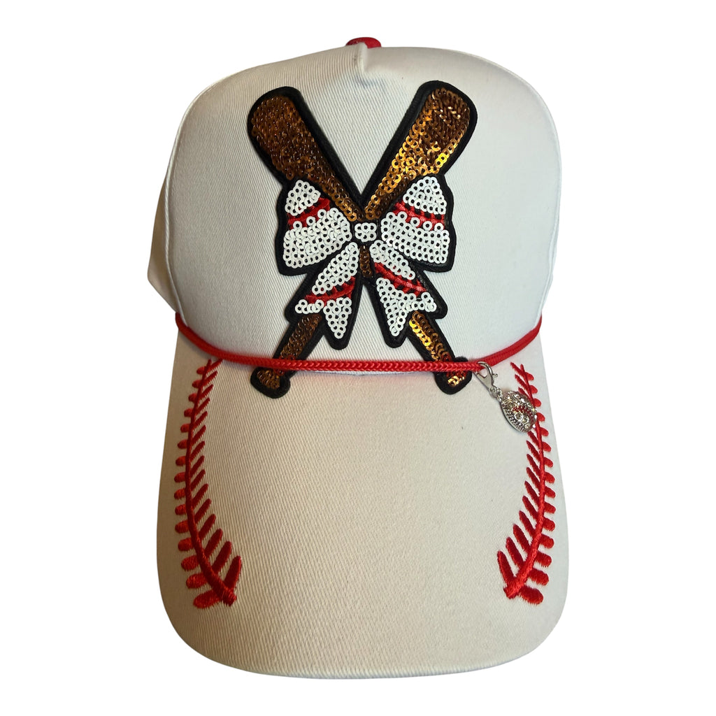 Baseball sequenced trucker hat with rhinestone charm