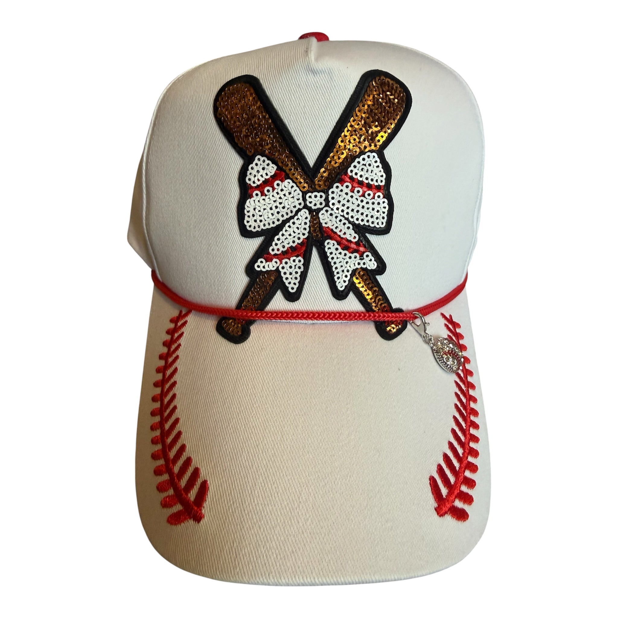 Baseball sequenced trucker hat with rhinestone charm