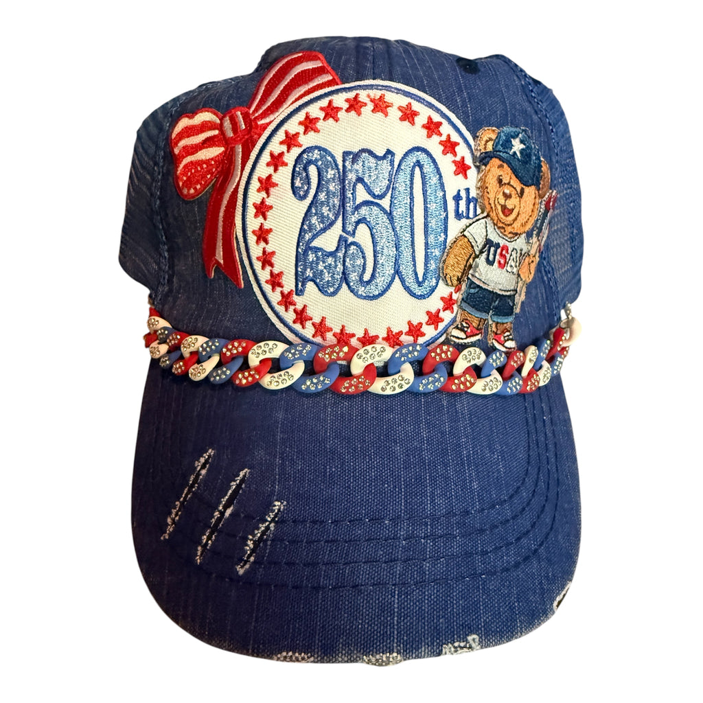 July 4th - 250 year patch with tricolor rhinestone chain