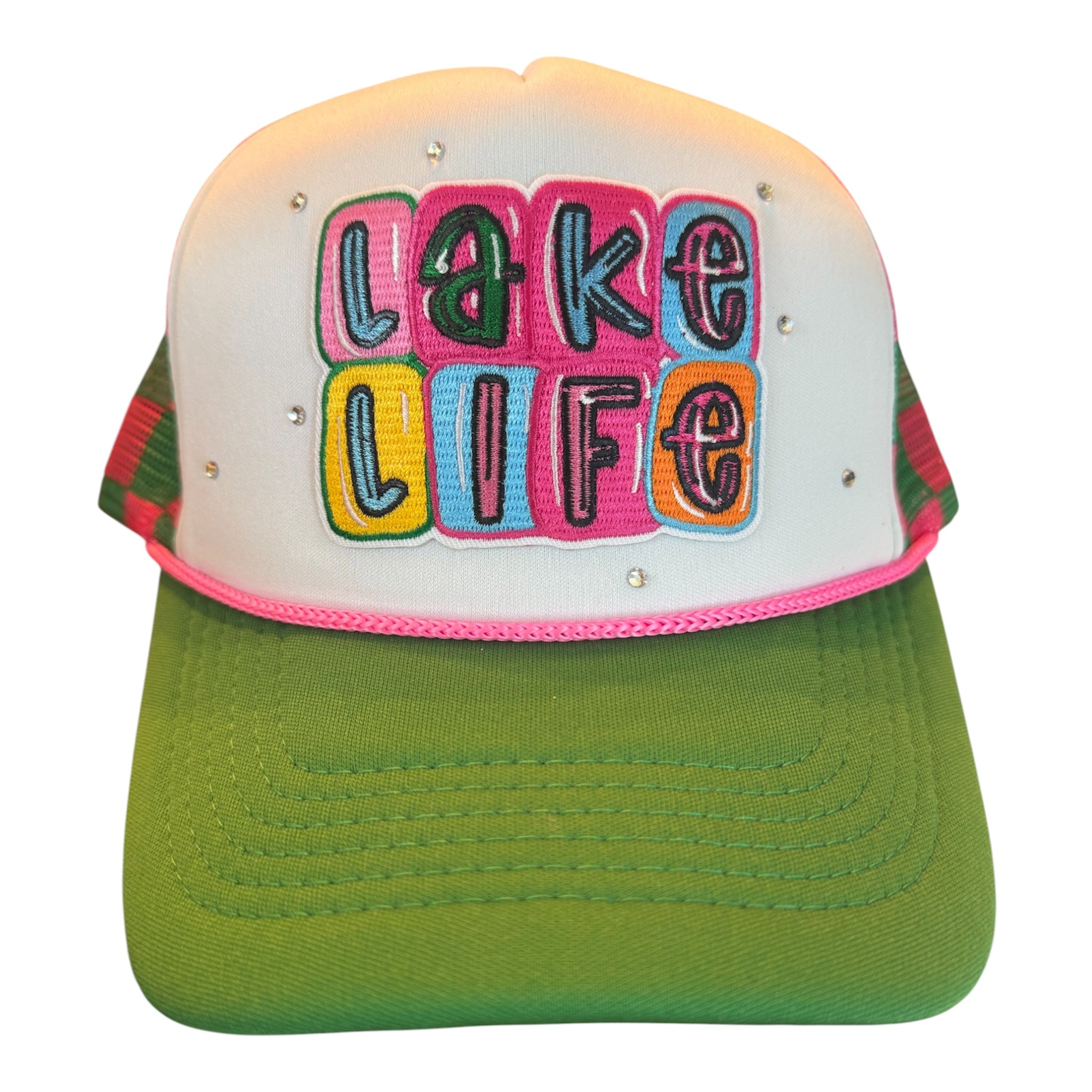 Lake Life checkered trucker hat w bling