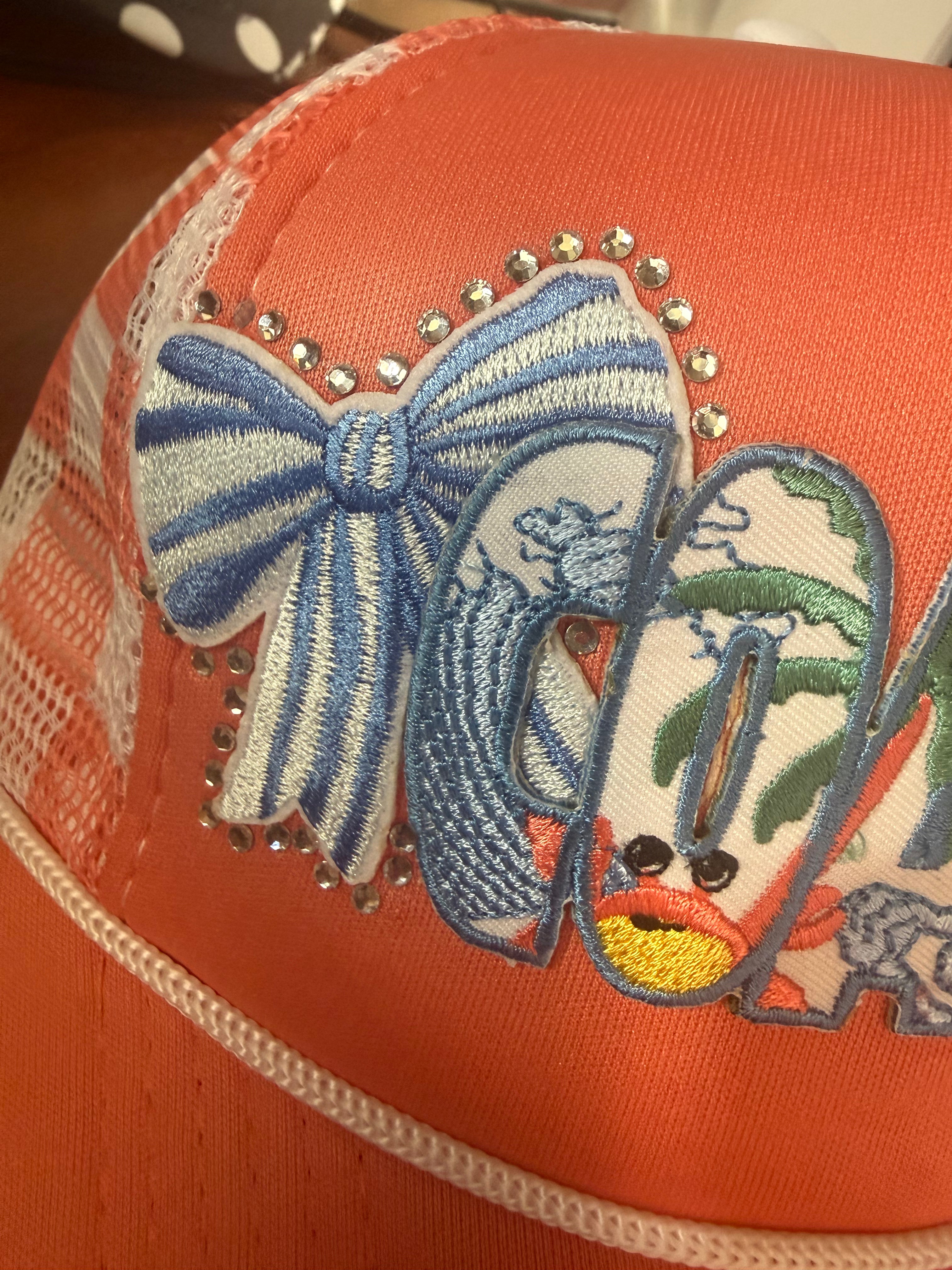 Coastal checkered trucker hat with bling