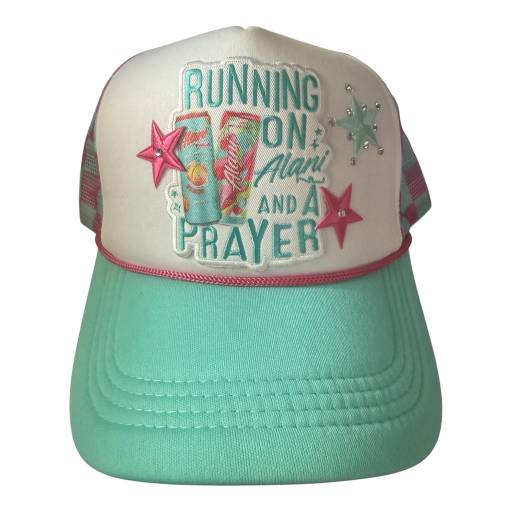 Running on Alani and a prayer checkered trucker hat