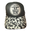 Cow print trucker hat w fun patch