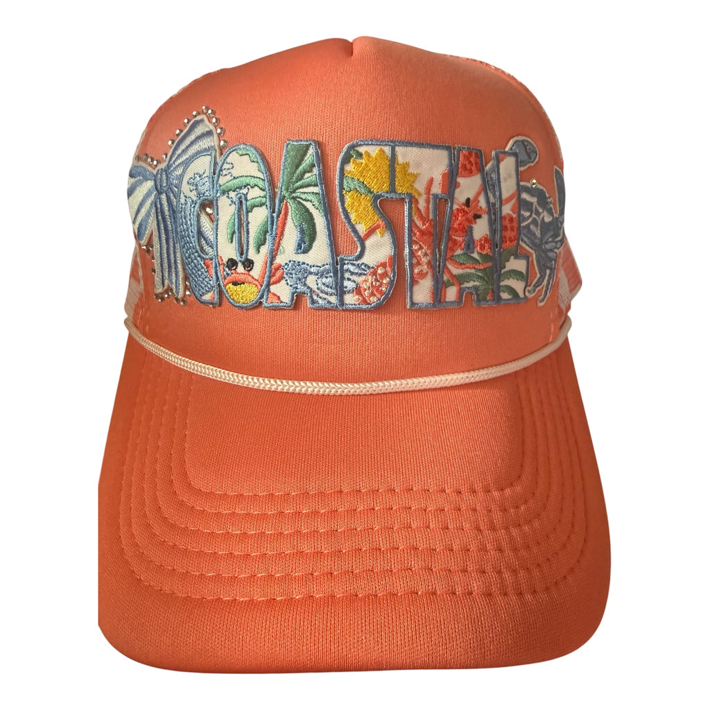 Coastal checkered trucker hat with bling
