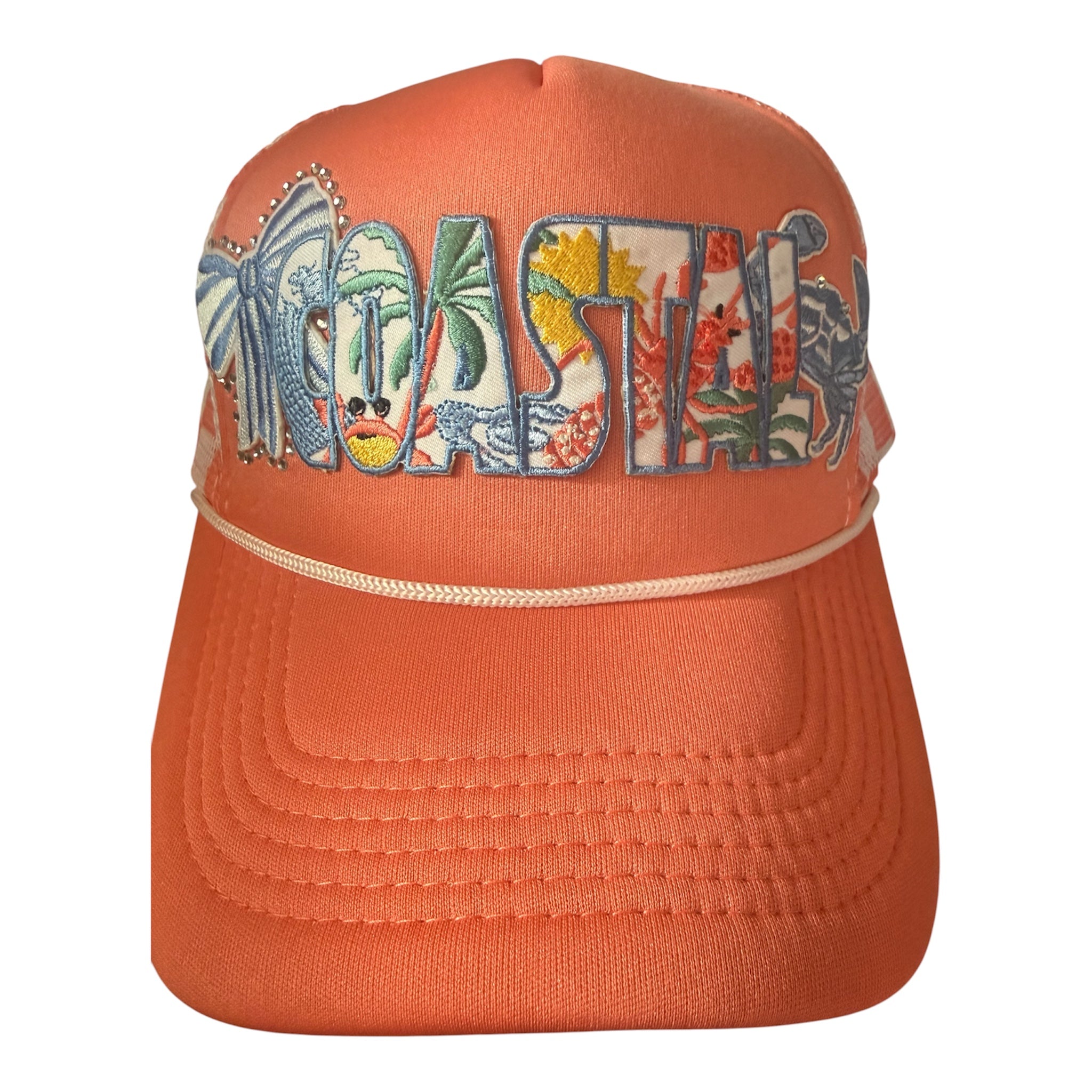 Coastal checkered trucker hat with bling