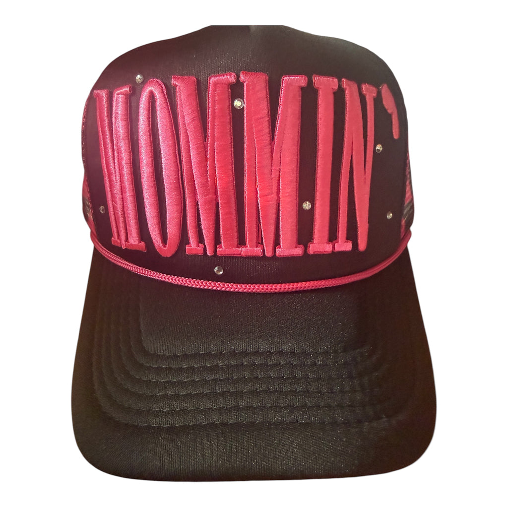MOMMIN’ checkered trucker hat w bling