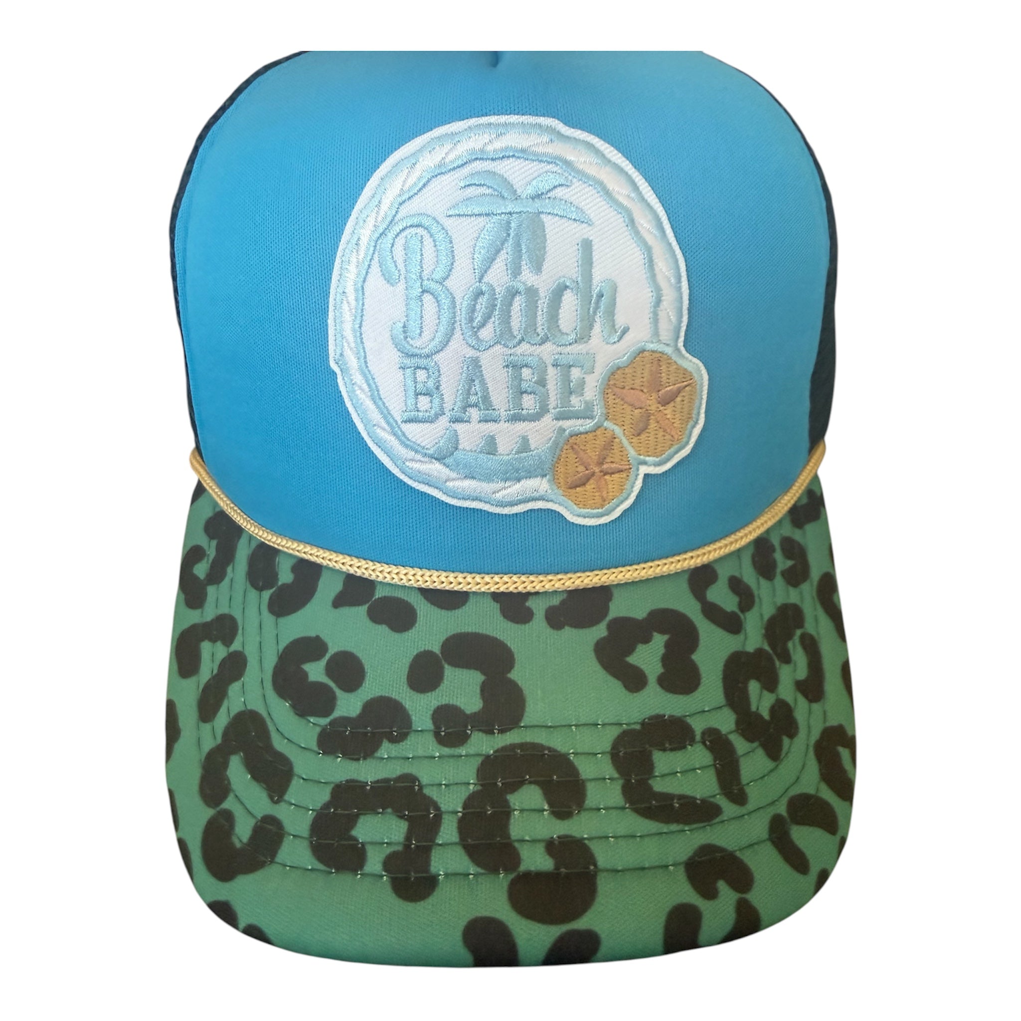 Beach babe leopard bill trucker hat