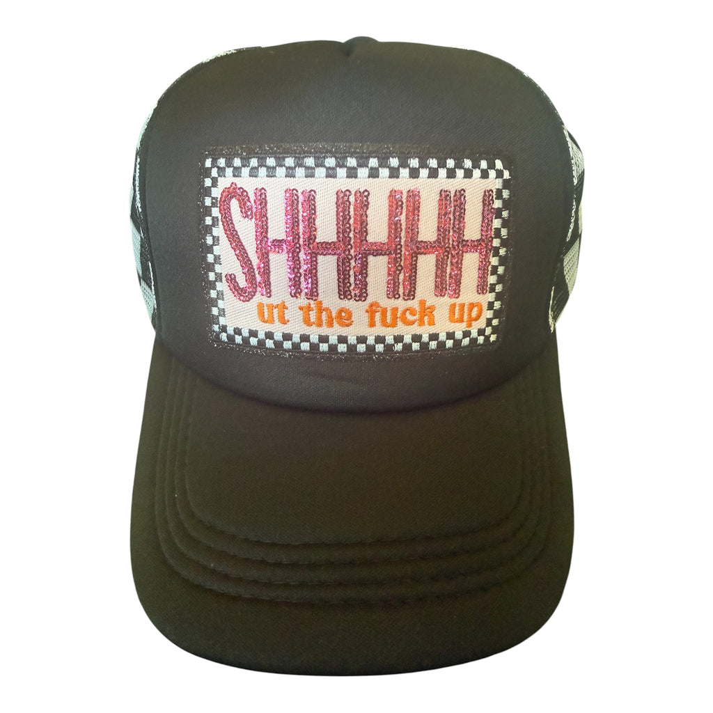 SHHHHut the… checkered trucker hat