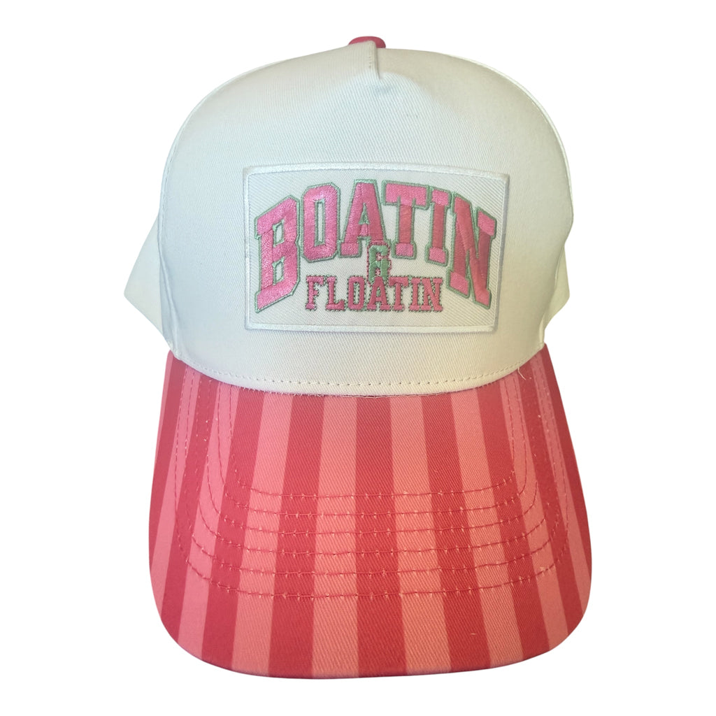 Boatin’ & Floatin’, canvas trucker hat with striped bill