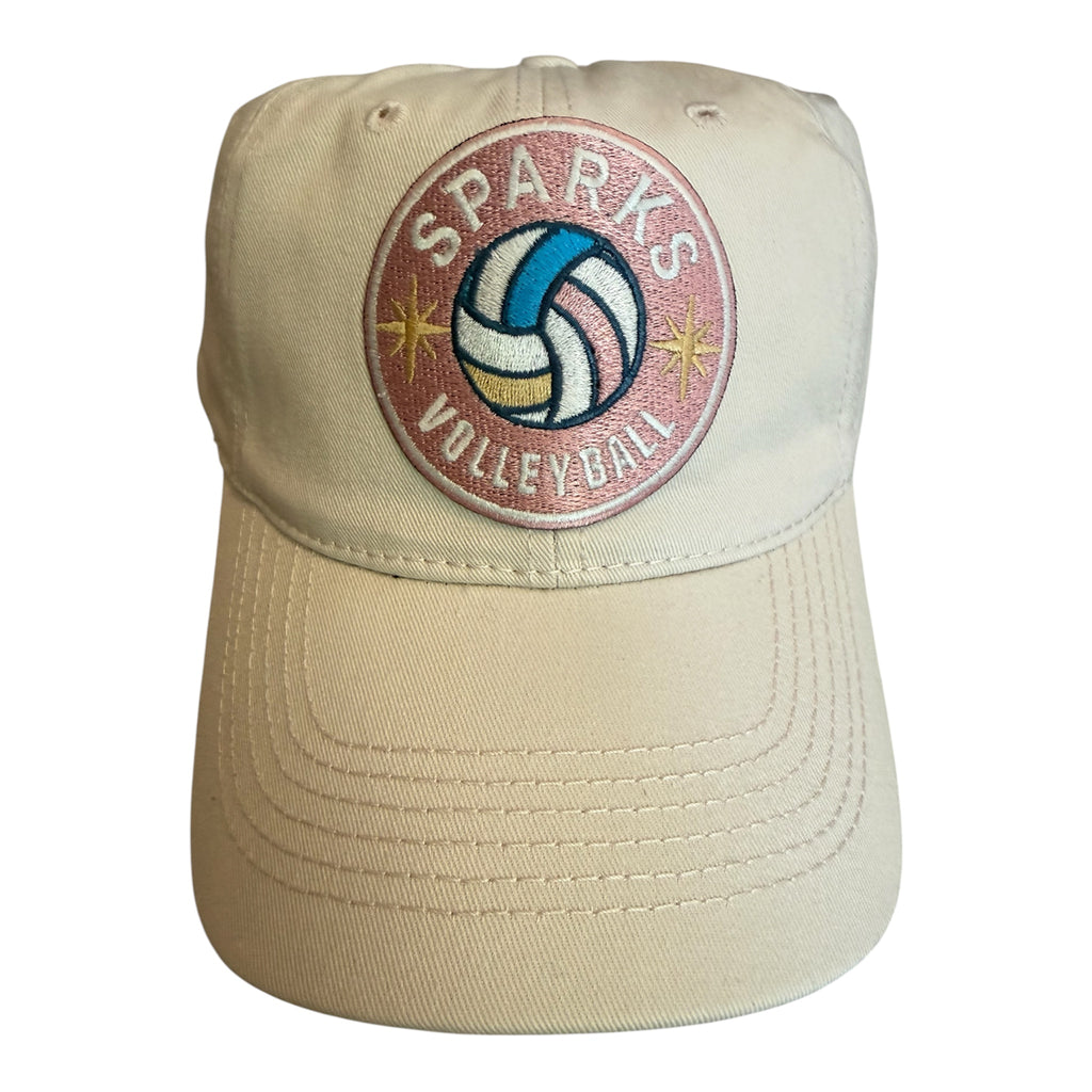 Sparks Vb cream color dad hat with dusty rose circle patch