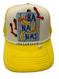 Baseball stitches bananas trucker hat and chain
